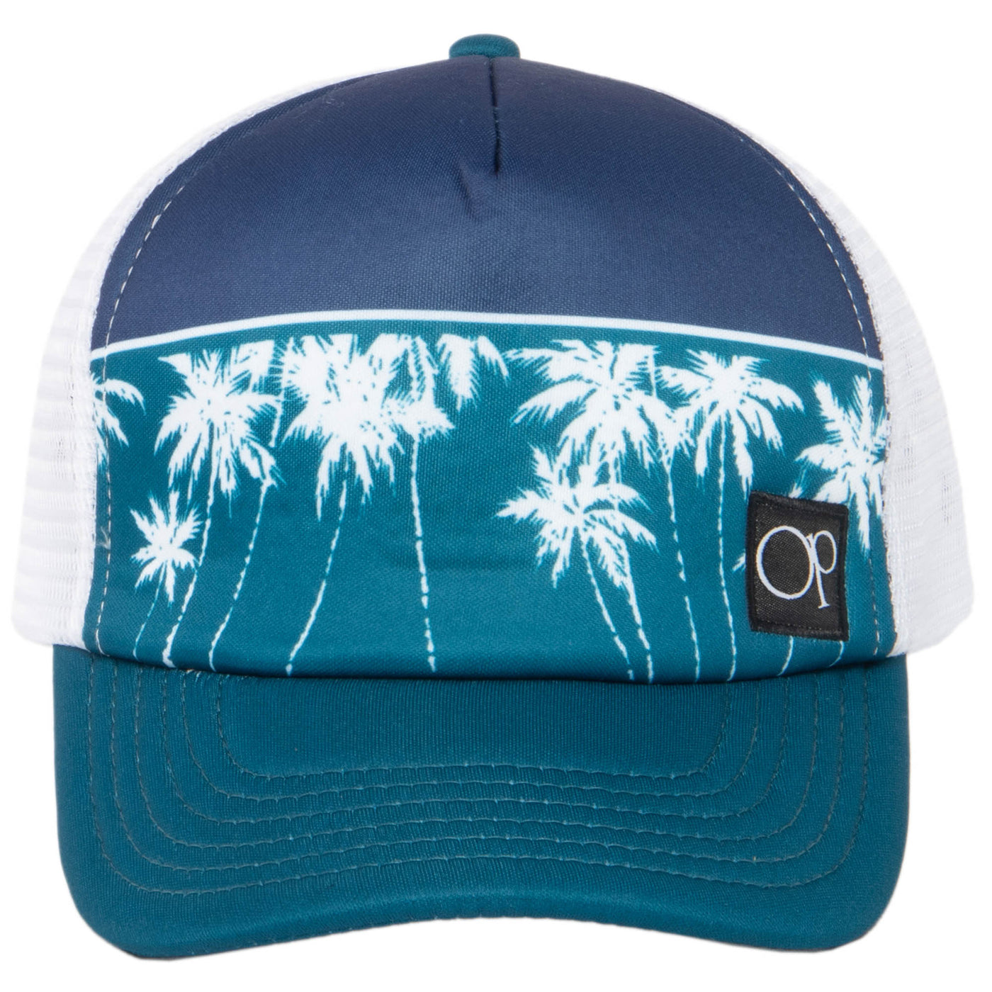 Ocean Pacific - 5 Panel Trucker Hat with White Palm Tree Print-Trucker-San Diego Hat Company