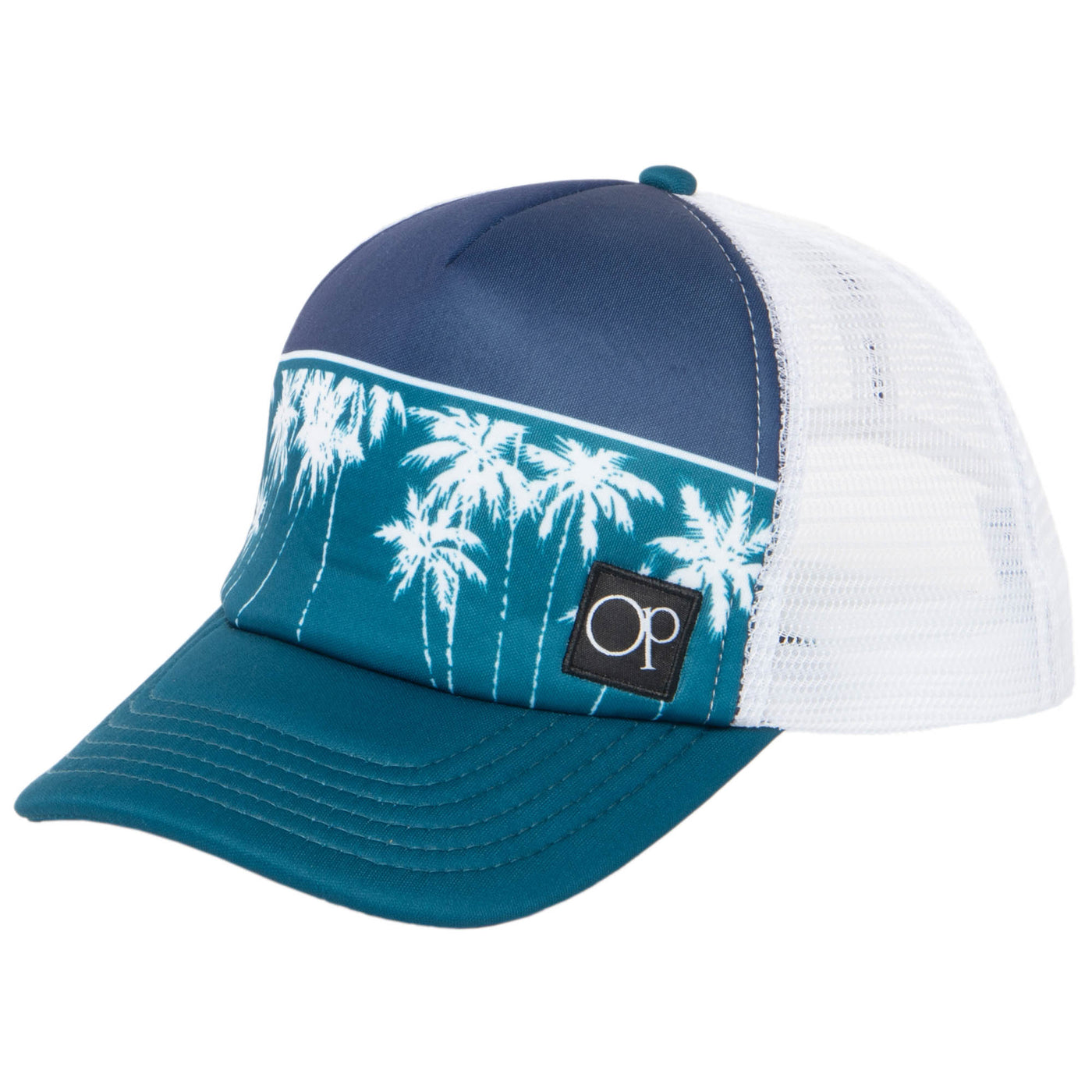 Ocean Pacific - 5 Panel Trucker Hat with White Palm Tree Print-Trucker-San Diego Hat Company