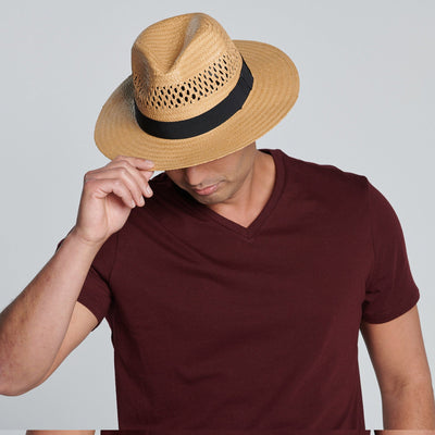 FEDORA - Men's Woven Paper Fedora With Vented Crown And Stretch Band