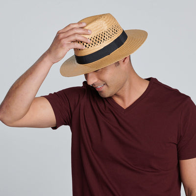 FEDORA - Men's Woven Paper Fedora With Vented Crown And Stretch Band