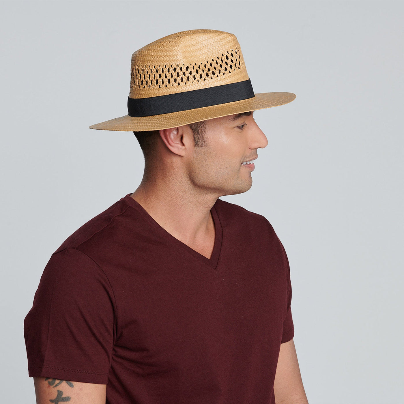 FEDORA - Men's Woven Paper Fedora With Vented Crown And Stretch Band