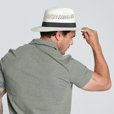 FEDORA - Men's Woven Paper Fedora With Vented Crown And Stretch Band