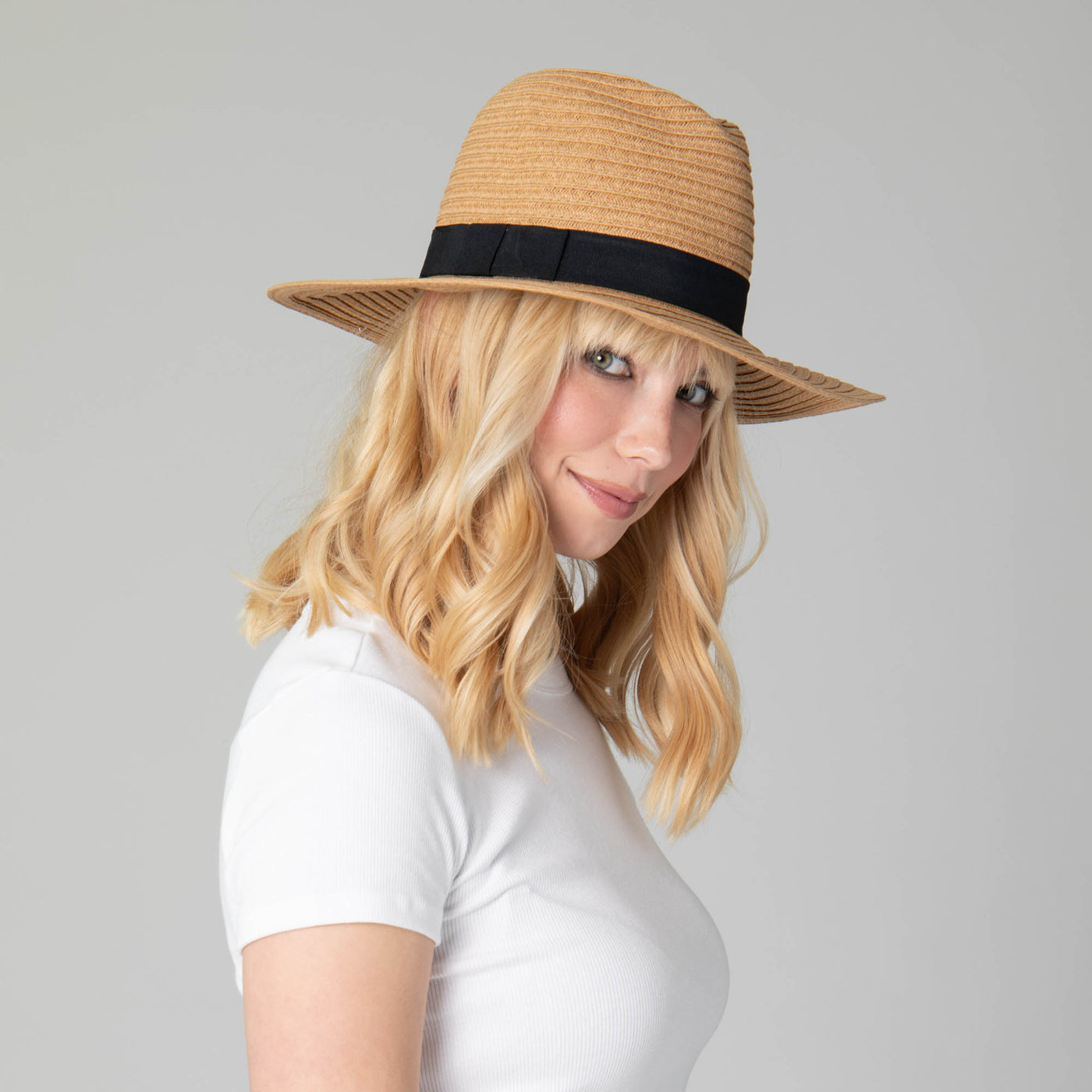 Women's Paper Braided Fedora With A Bow Band-FEDORA-San Diego Hat Company