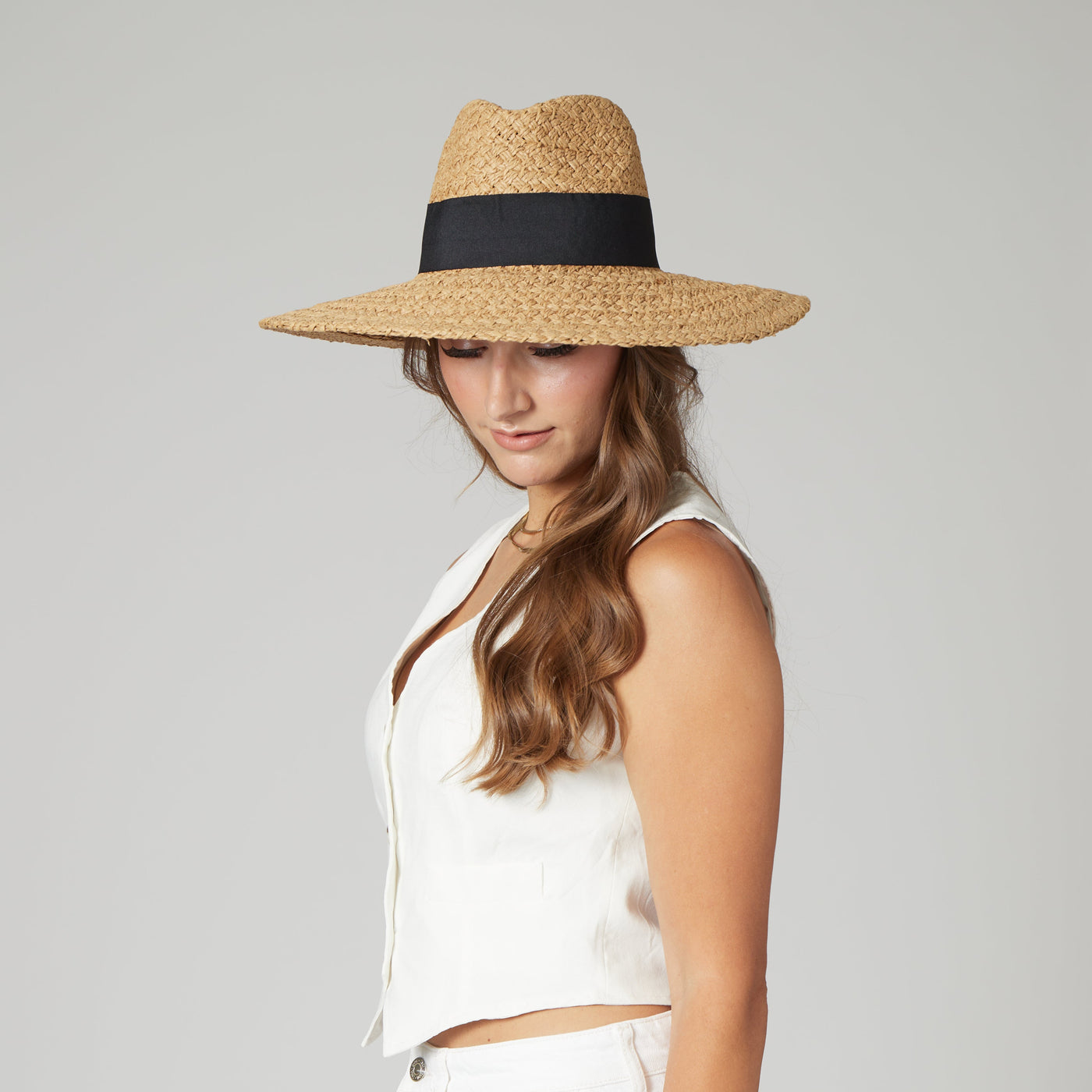 FEDORA - Women's Woven Paper Wide Brim Fedora With Grosgrain