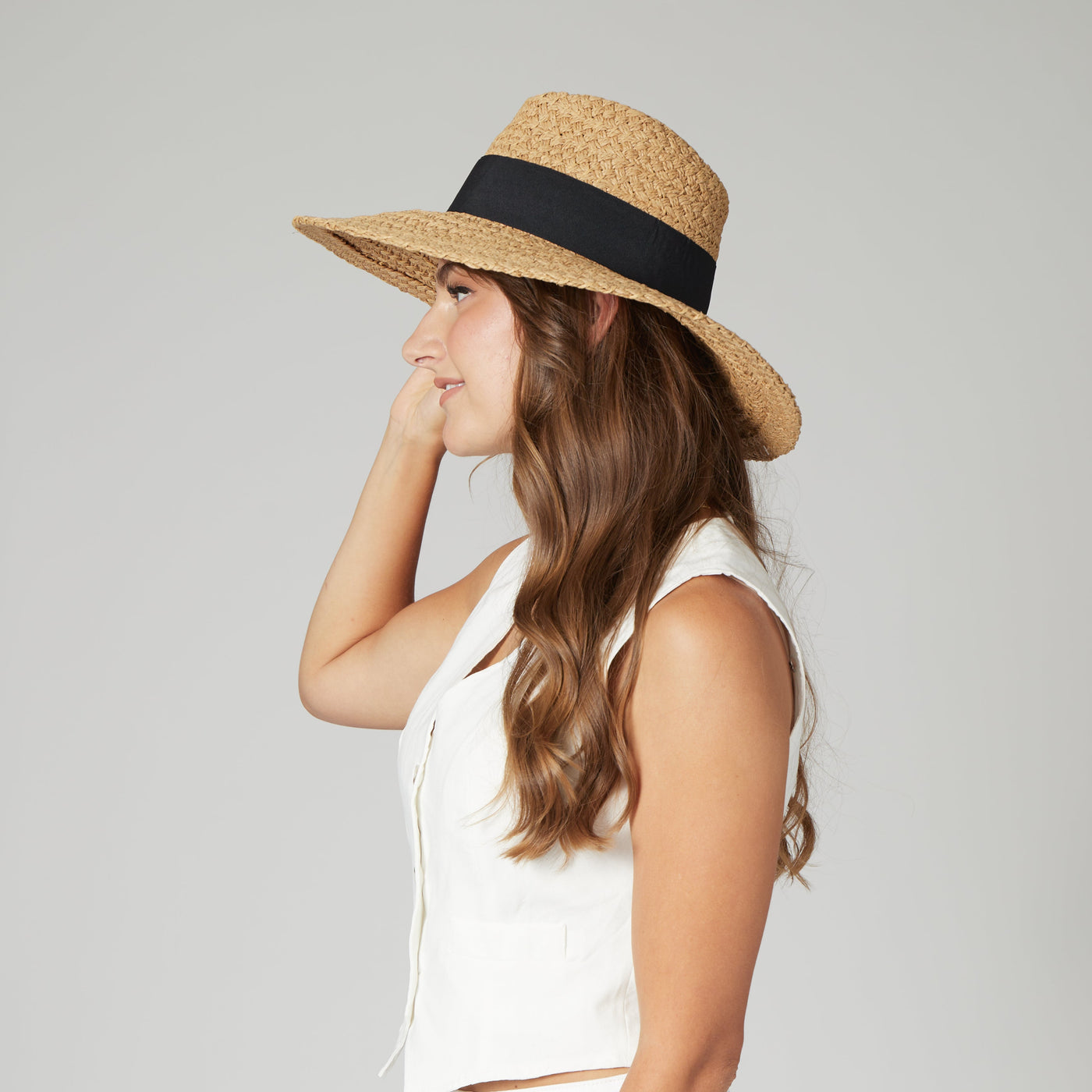 FEDORA - Women's Woven Paper Wide Brim Fedora With Grosgrain