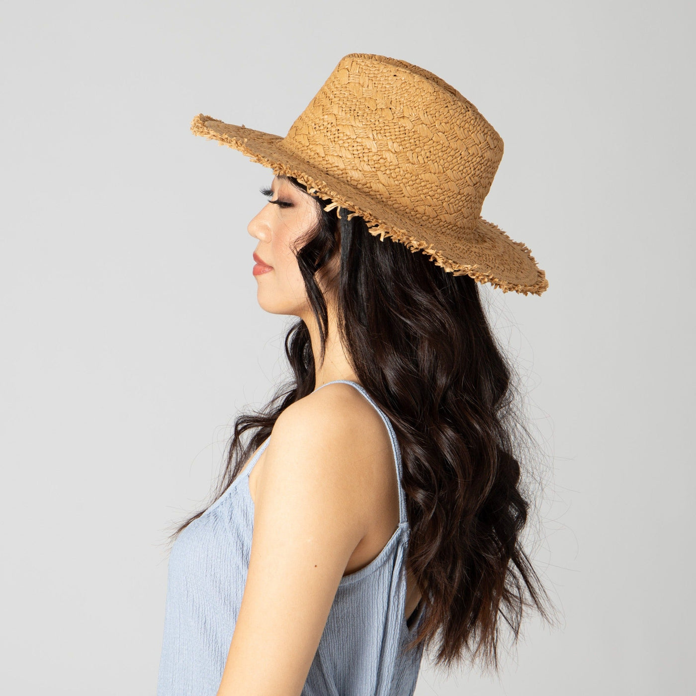 FEDORA - Women's Woven Pattern Fedora With Fray Edge