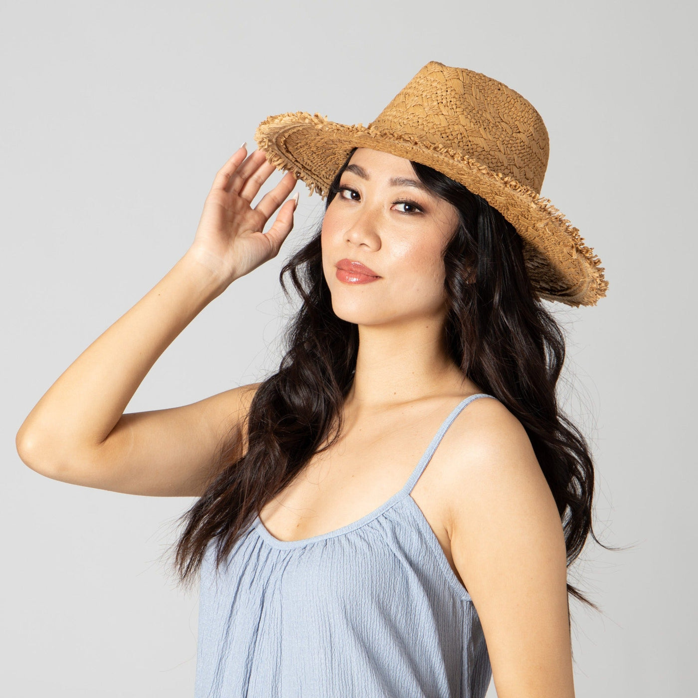 FEDORA - Women's Woven Pattern Fedora With Fray Edge