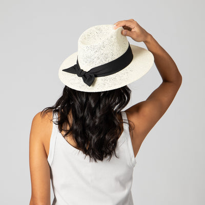 FEDORA - Women's Woven Paper Fedora With Back Knot Band