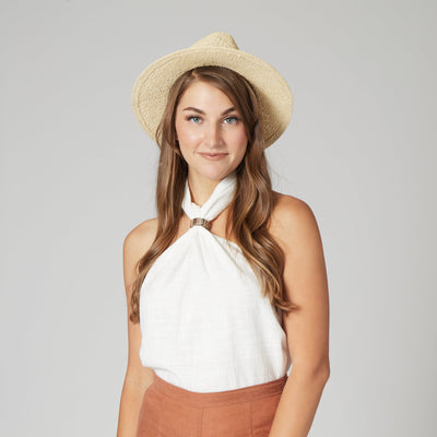 FEDORA - Women's Woven Paper Fedora With Back Knot Band