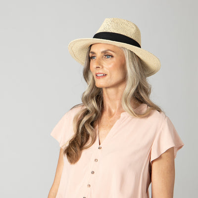 FEDORA - Women's Woven Paper Fedora With Back Knot Band