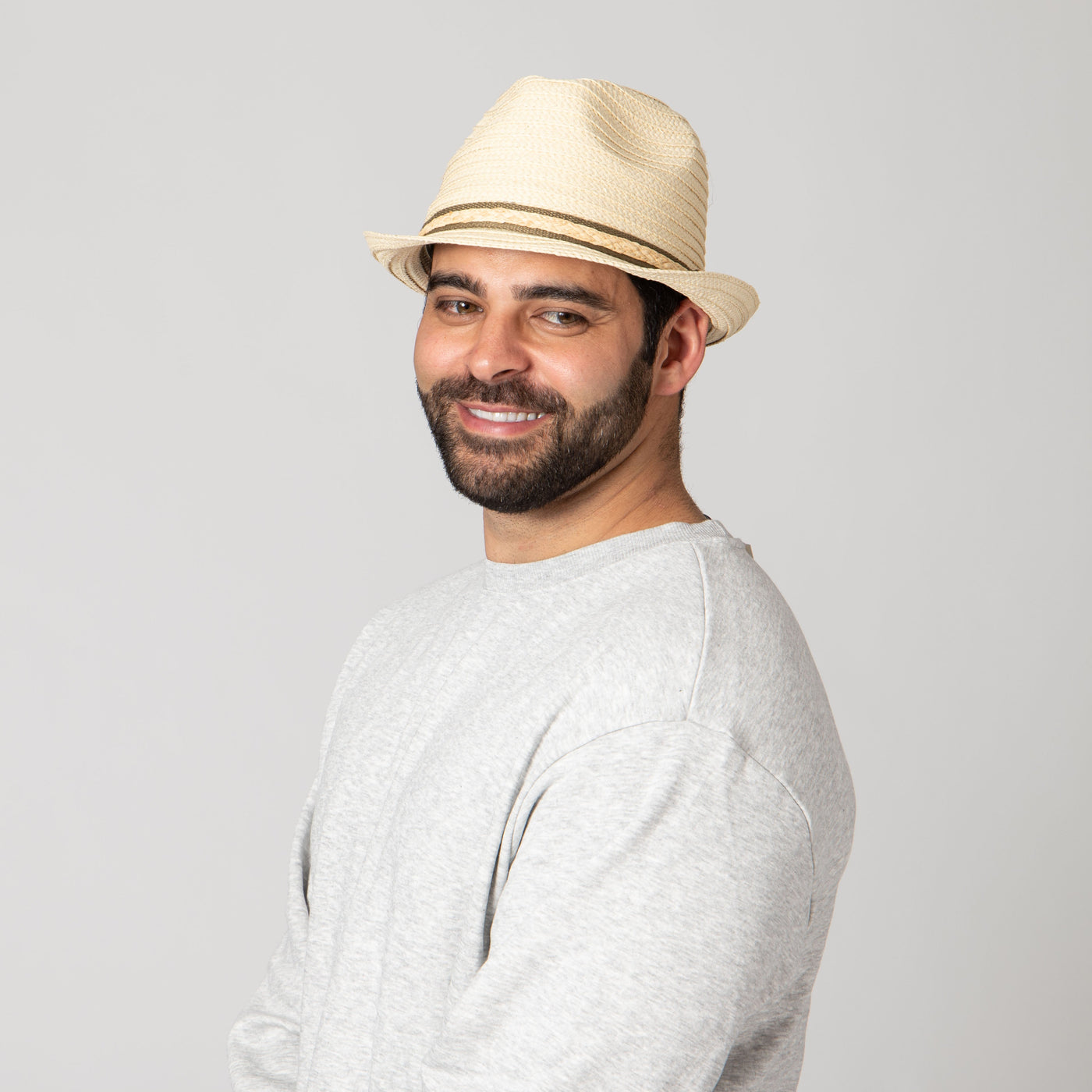 FEDORA - Men's Fedora With Layered Webbing & Raffia Trim