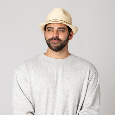 FEDORA - Men's Fedora With Layered Webbing & Raffia Trim