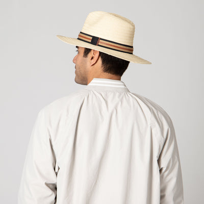 FEDORA - Men's Panama With Layered Webbing & Faux Leather Trim