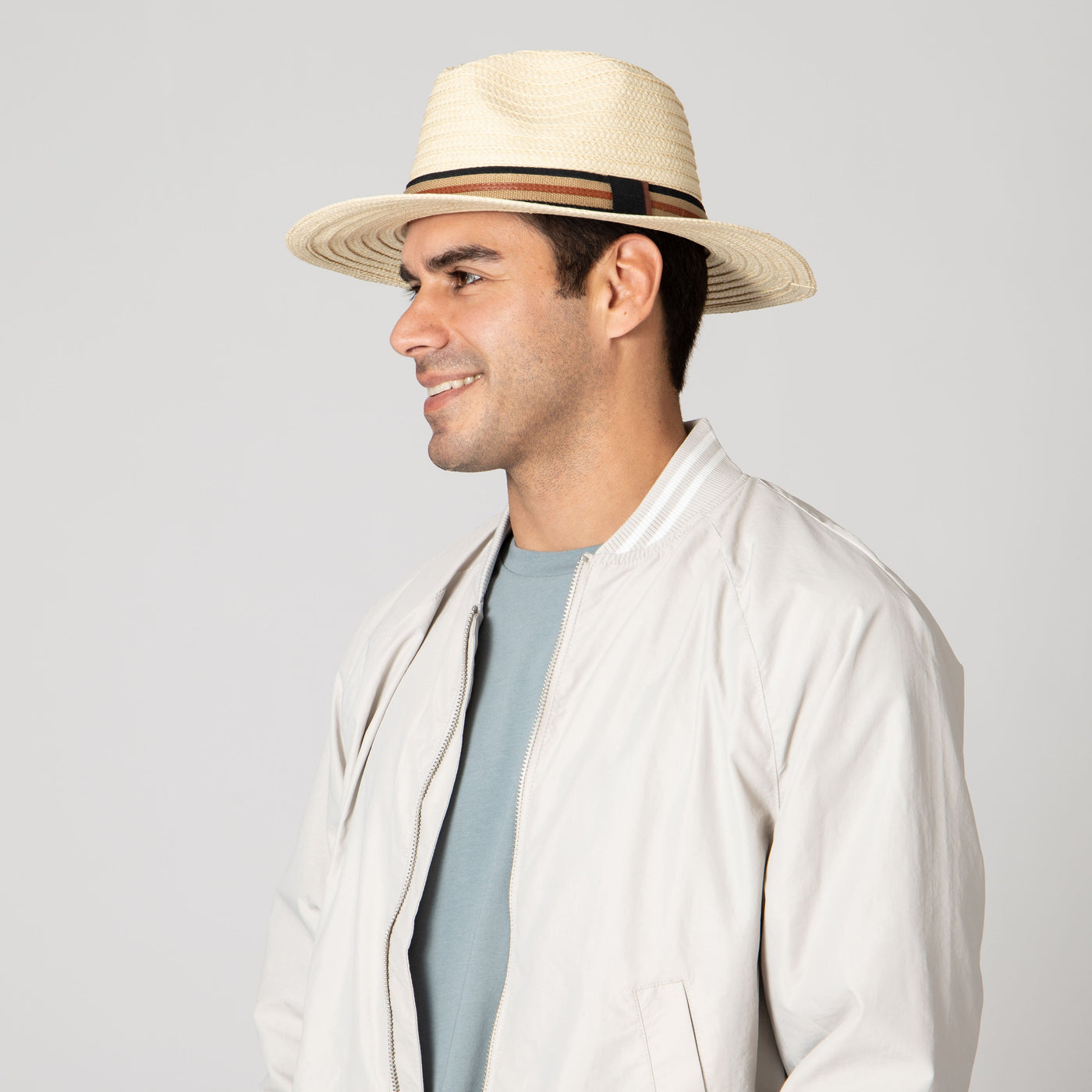 FEDORA - Men's Panama With Layered Webbing & Faux Leather Trim