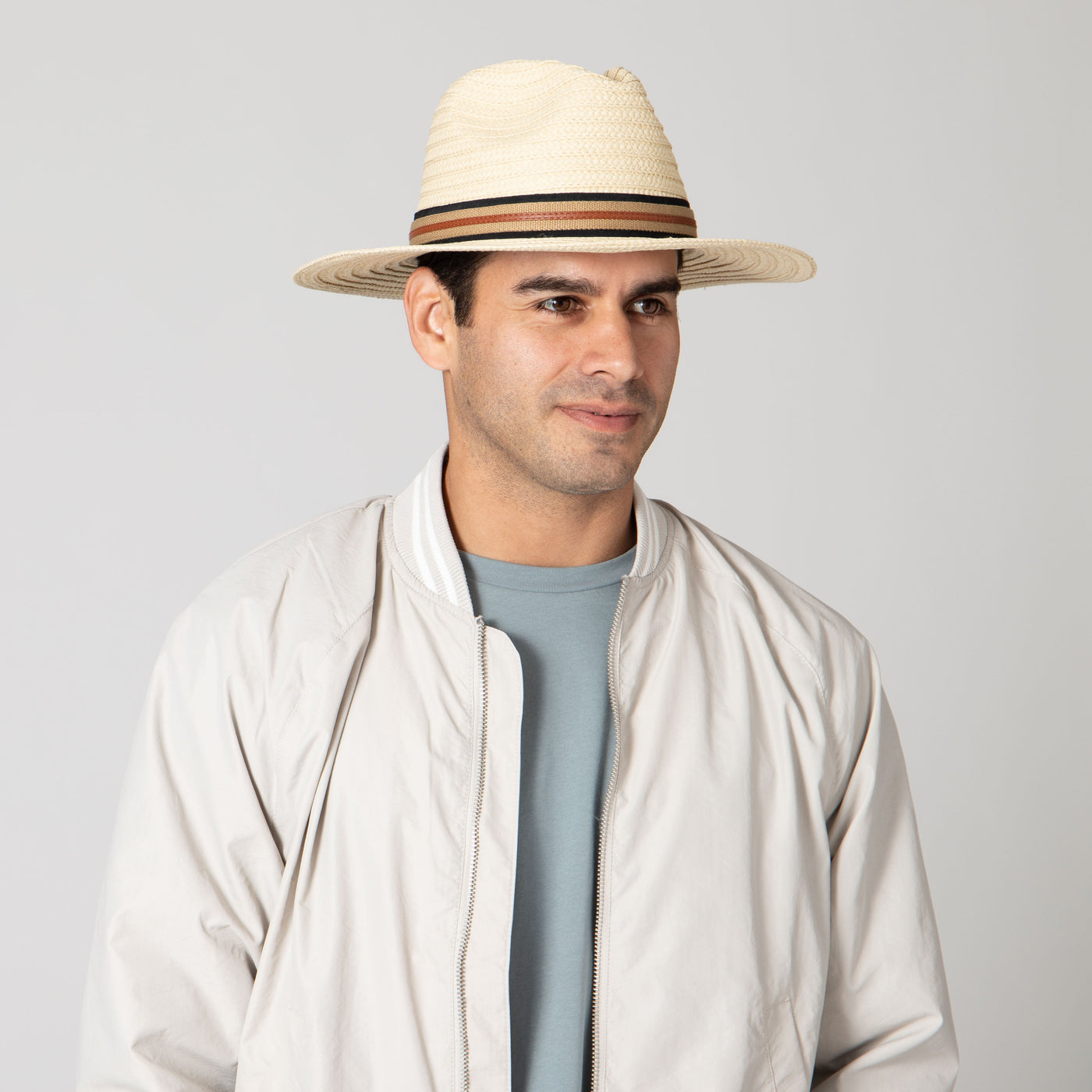 FEDORA - Men's Panama With Layered Webbing & Faux Leather Trim