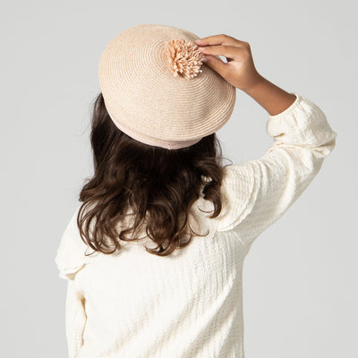 BERET - Kid Paper Braid Beret W/ Straw Pom Pom