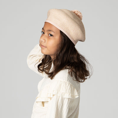 BERET - Kid Paper Braid Beret W/ Straw Pom Pom