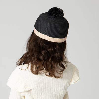 BERET - Kid Paper Braid Cap Beret W/ Straw Pom Pom