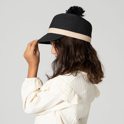 BERET - Kid Paper Braid Cap Beret W/ Straw Pom Pom