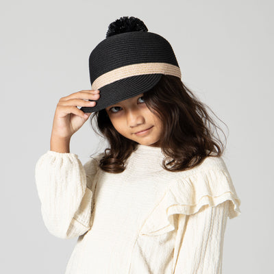 BERET - Kid Paper Braid Cap Beret W/ Straw Pom Pom