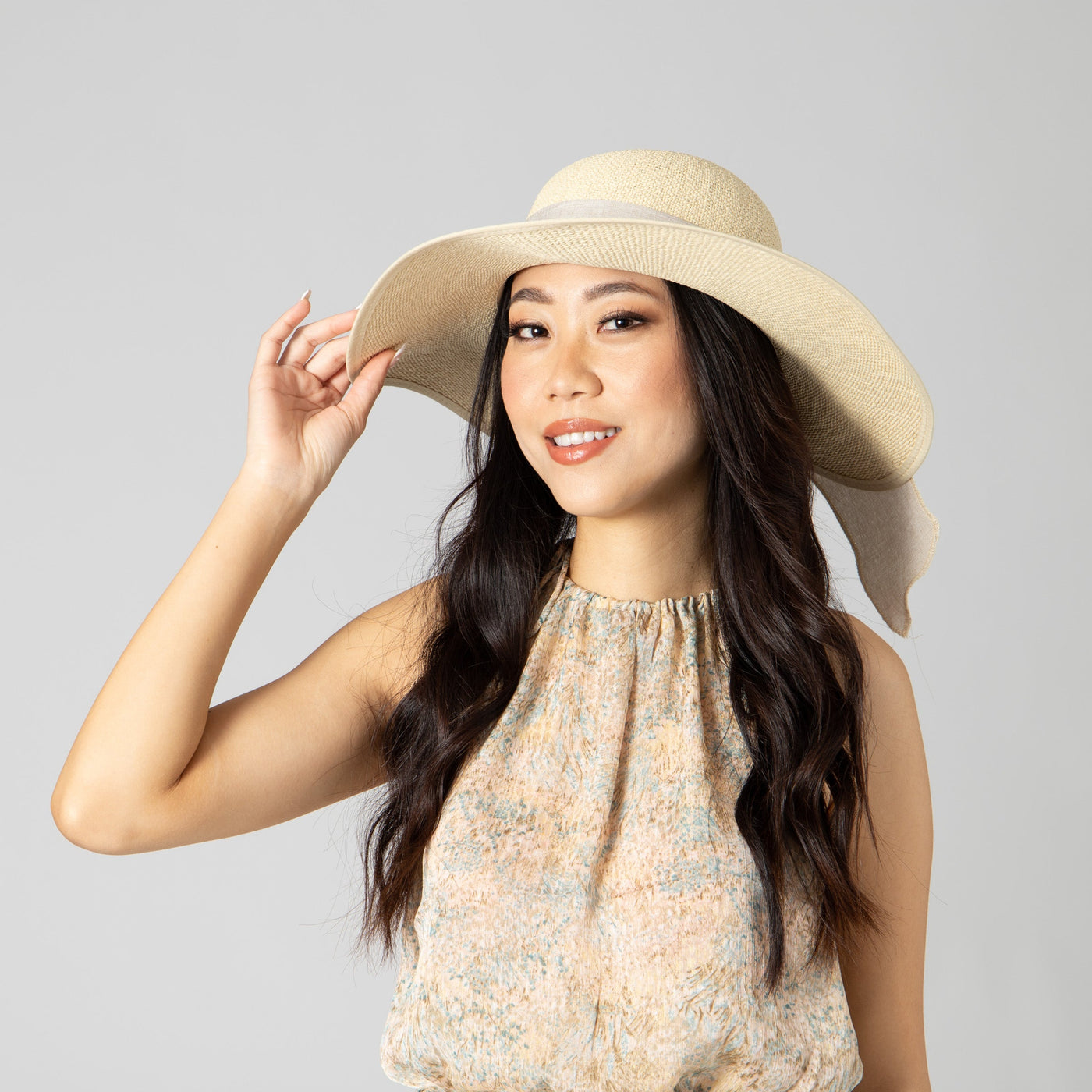 SUN BRIM - Women's Woven Paper Face Saver W/ Scarf Tie