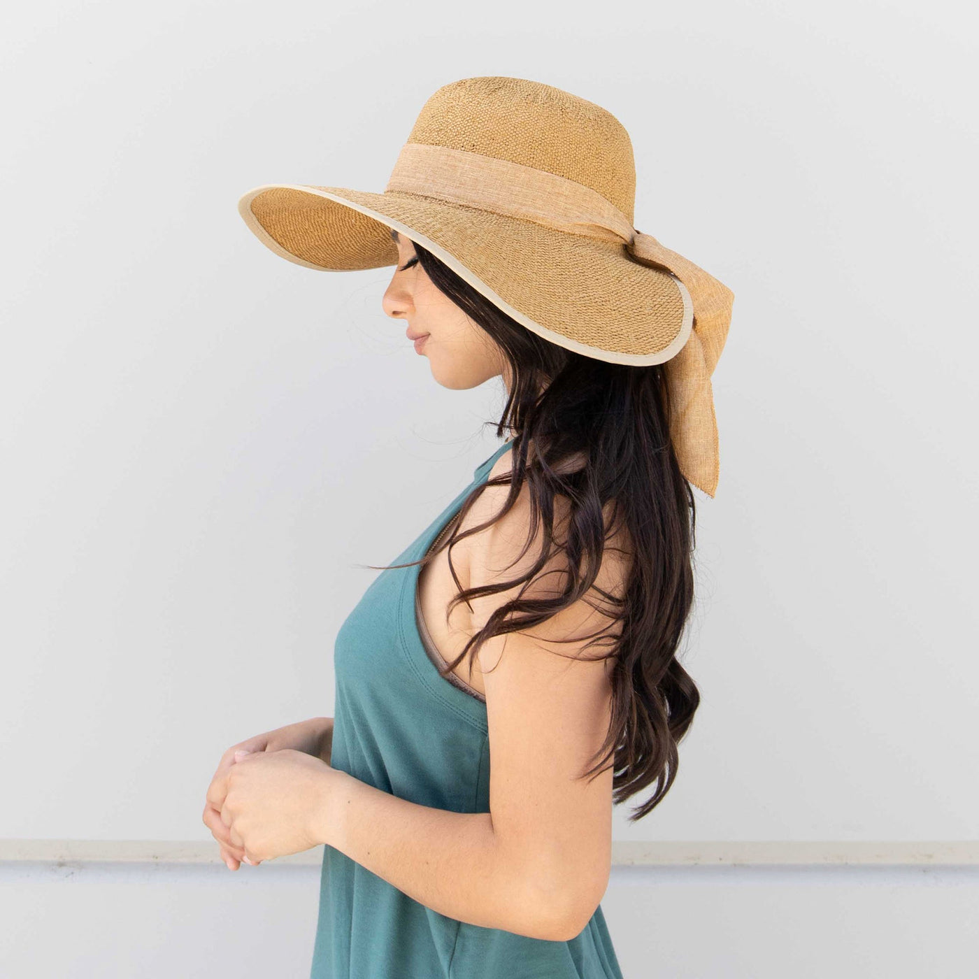 SUN BRIM - Women's Woven Paper Face Saver W/ Scarf Tie