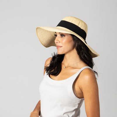 SUN BRIM - Women's Woven Paper Floppy W/ Scarf Bow Trim (PBL3096)