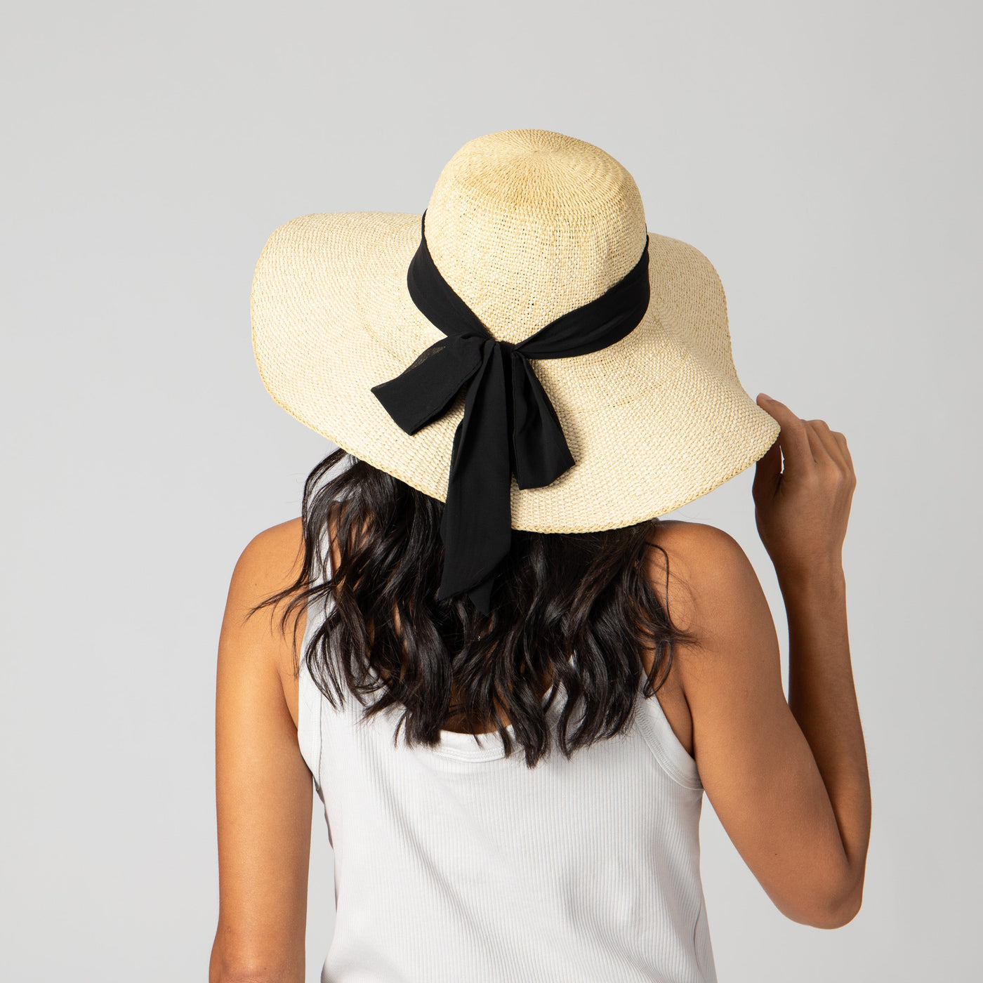 SUN BRIM - Women's Woven Paper Floppy W/ Scarf Bow Trim (PBL3096)