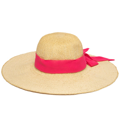 SUN BRIM - Women's Woven Paper Floppy W/ Scarf Bow Trim (PBL3096)