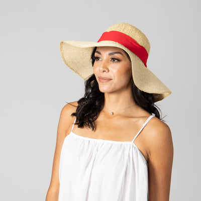 SUN BRIM - Women's Woven Paper Floppy W/ Scarf Bow Trim (PBL3096)