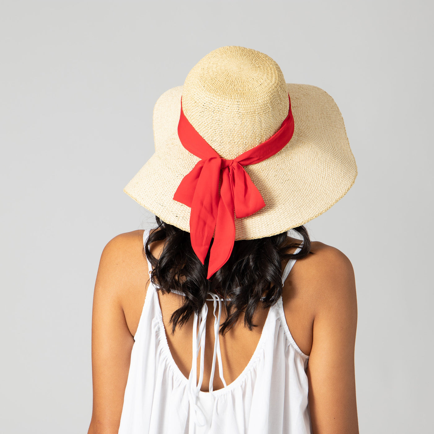 SUN BRIM - Women's Woven Paper Floppy W/ Scarf Bow Trim (PBL3096)