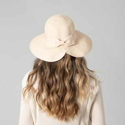 Women's Contrasting Edged Sun Brim Hat With Back Bow