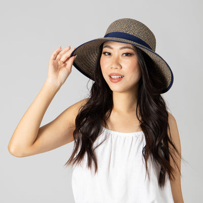 Women's Contrasting Edged Sun Brim Hat With Back Bow