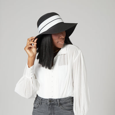 SUN BRIM - Women's Sun Hat W/ Oversized Stripe Bow