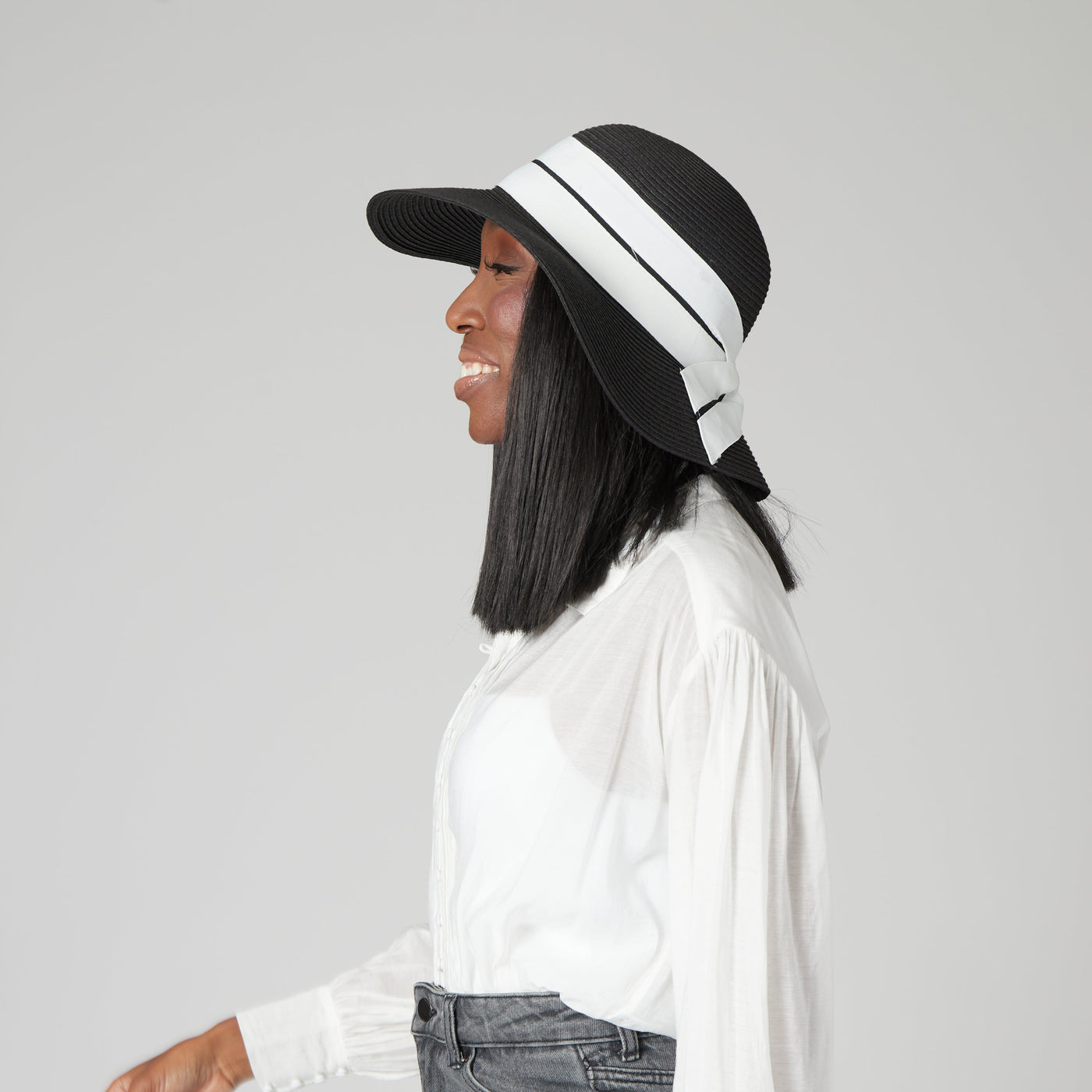 SUN BRIM - Women's Sun Hat W/ Oversized Stripe Bow