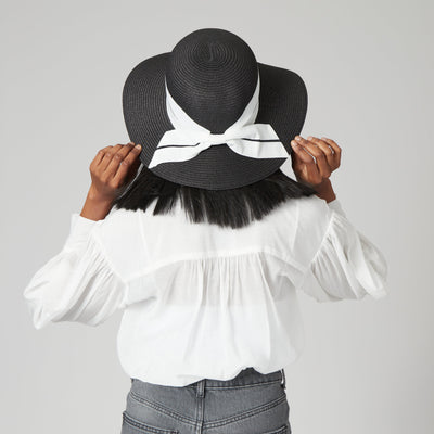 SUN BRIM - Women's Sun Hat W/ Oversized Stripe Bow