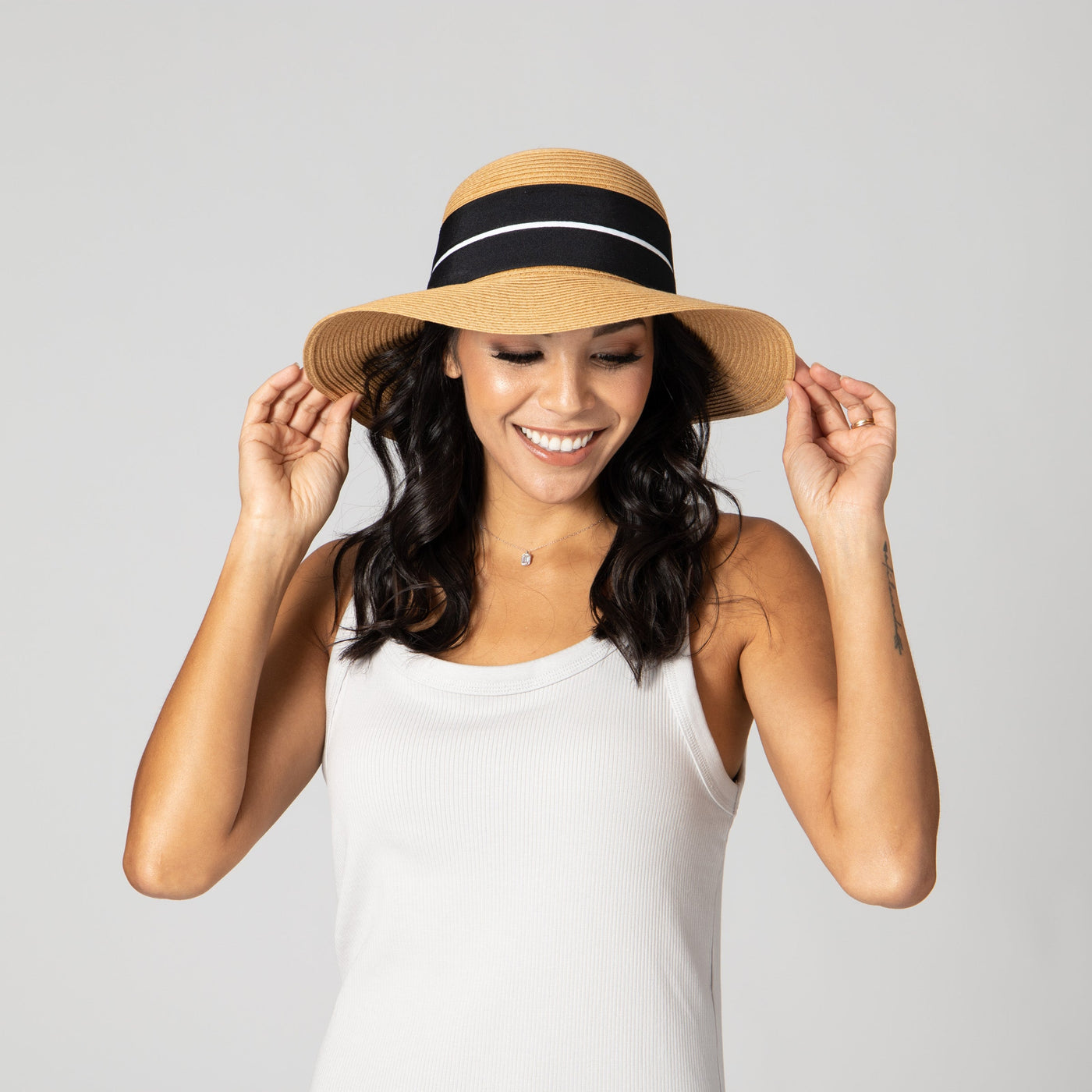 SUN BRIM - Women's Sun Hat W/ Oversized Stripe Bow