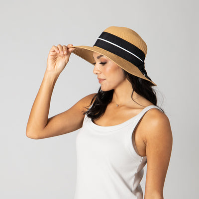 SUN BRIM - Women's Sun Hat W/ Oversized Stripe Bow