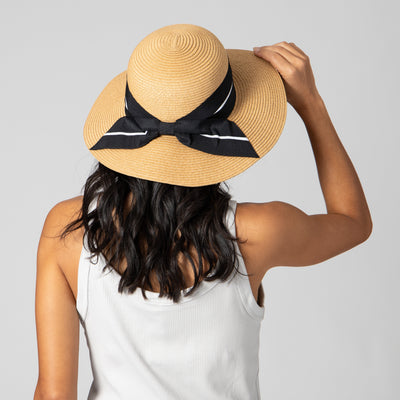 SUN BRIM - Women's Sun Hat W/ Oversized Stripe Bow