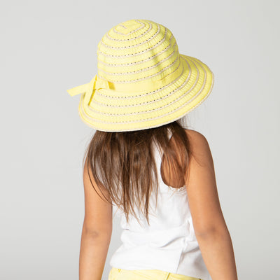 BUCKET - Kids Ribbon And Paper Straw Bucket Hat With Ribbon Bow Detail