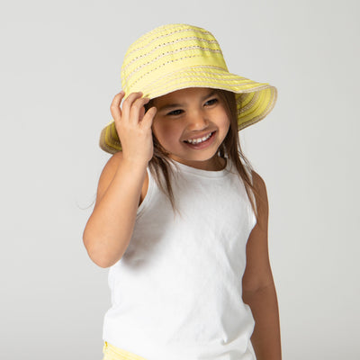 BUCKET - Kids Ribbon And Paper Straw Bucket Hat With Ribbon Bow Detail