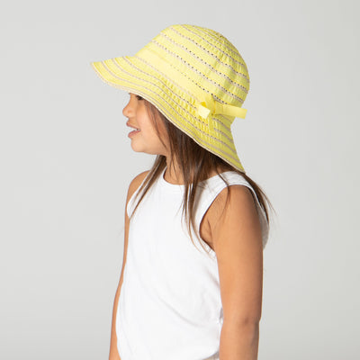 BUCKET - Kids Ribbon And Paper Straw Bucket Hat With Ribbon Bow Detail