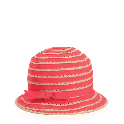 BUCKET - Kids Ribbon And Paper Straw Bucket Hat With Ribbon Bow Detail