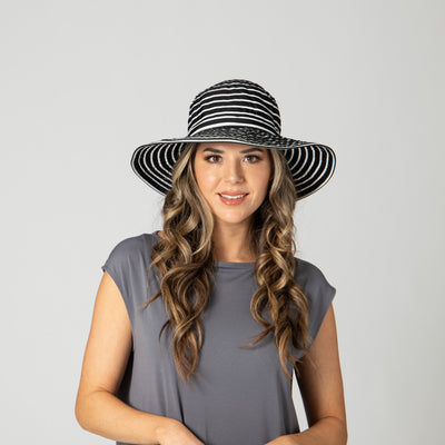 RIBBON - Women's Ribbon Braided Large Brim Hat With A Bow