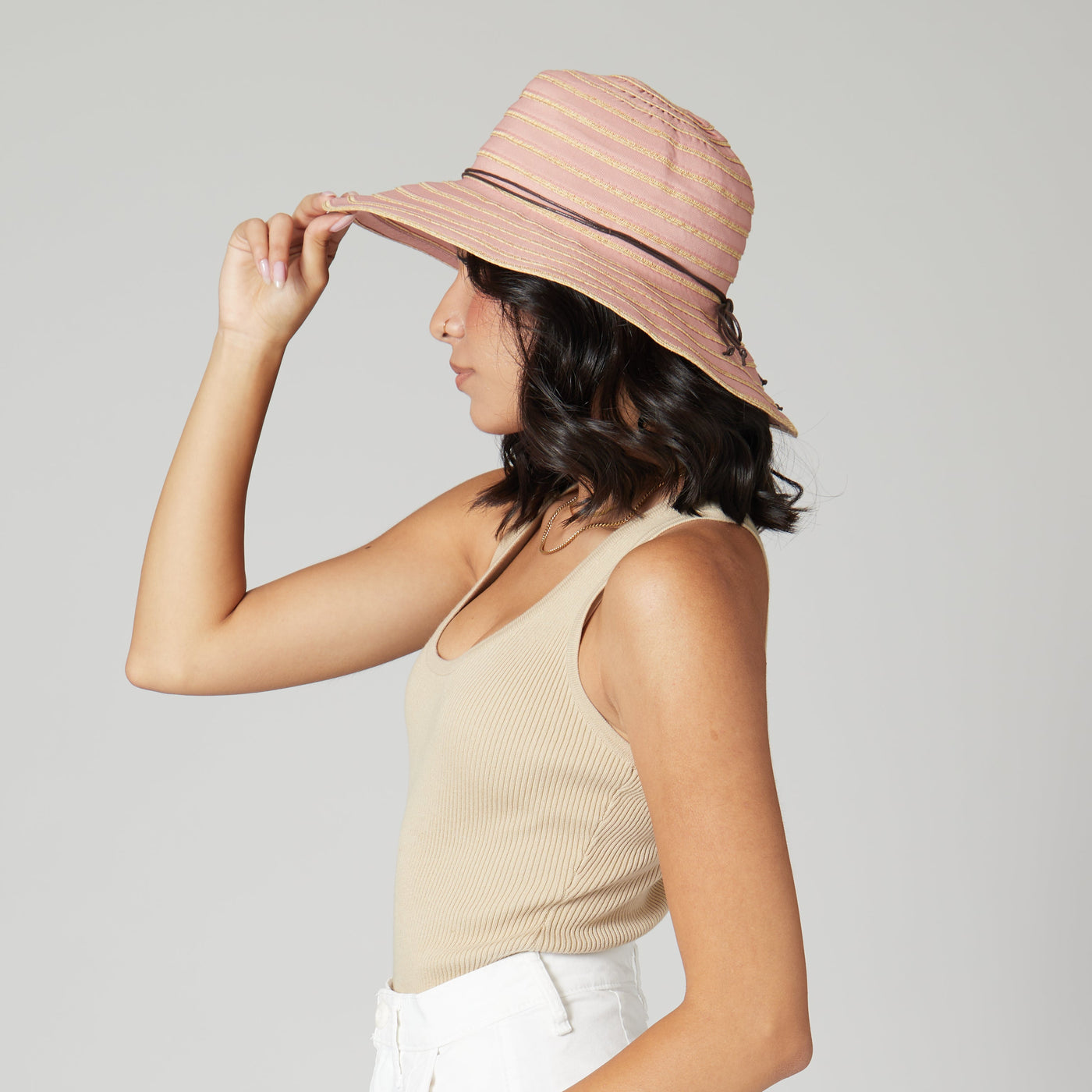 SUN BRIM - Women's Ribbon Paperbraid Stripe Sun Brim