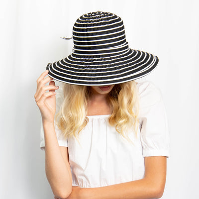 BUCKET - Women's Striped Sun Brim W/ Ribbon (RBM207)