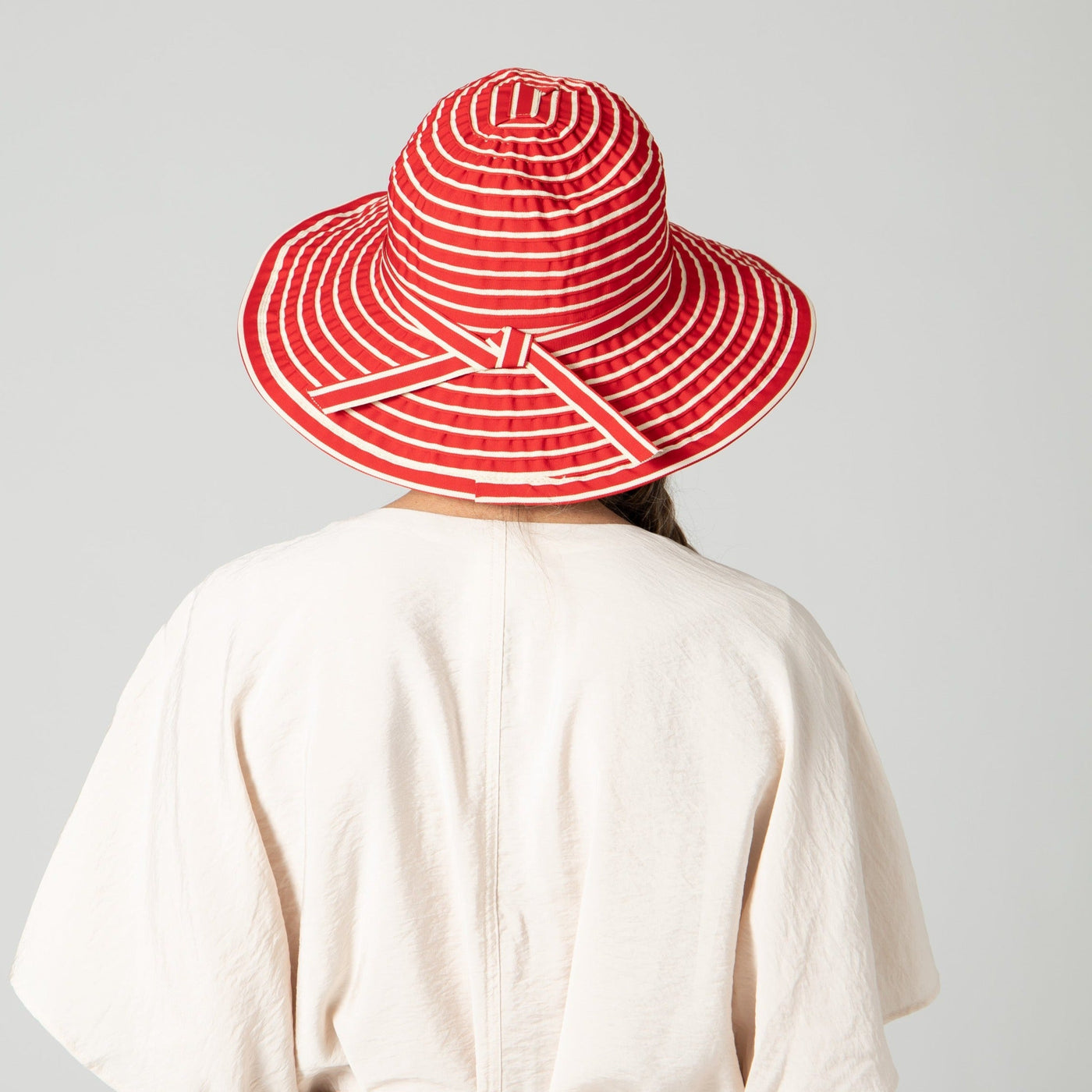 BUCKET - Women's Striped Sun Brim W/ Ribbon (RBM207)