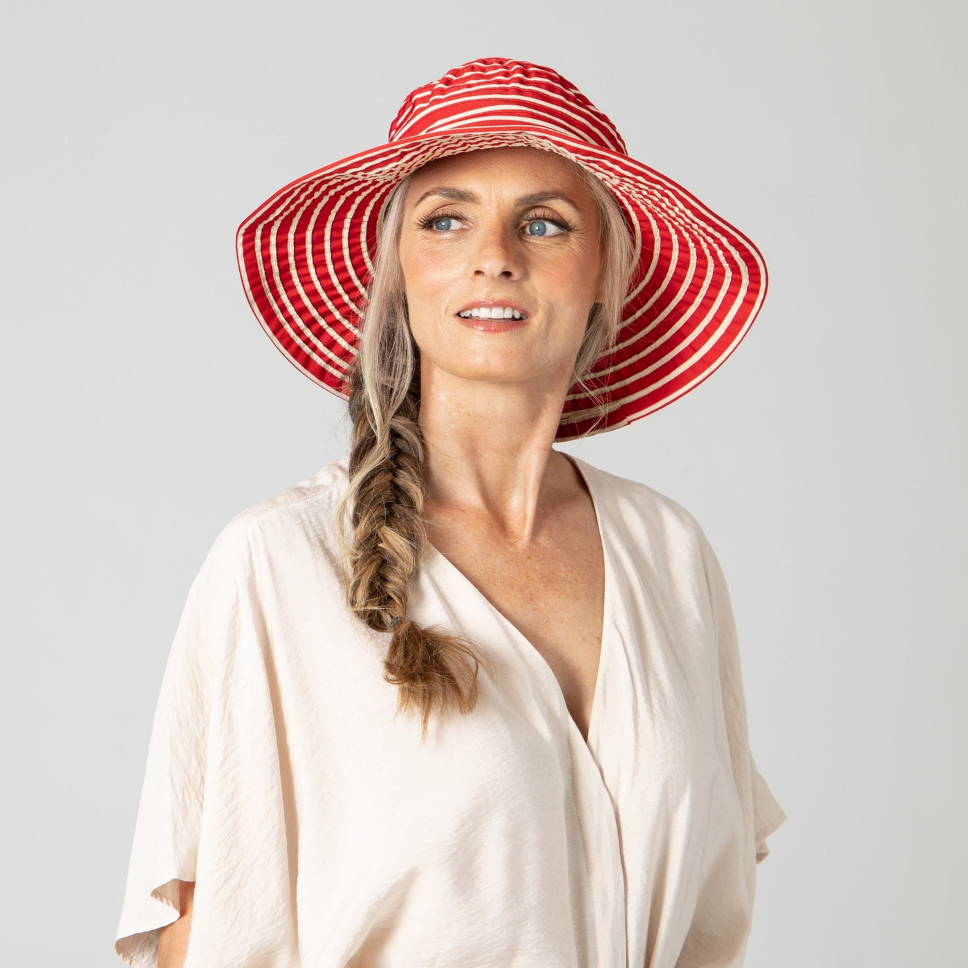 BUCKET - Women's Striped Sun Brim W/ Ribbon (RBM207)