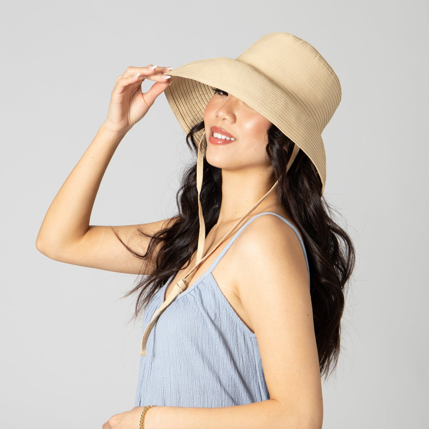 BUCKET - Women's Removable Chin Cord Ribbon Sun Hat