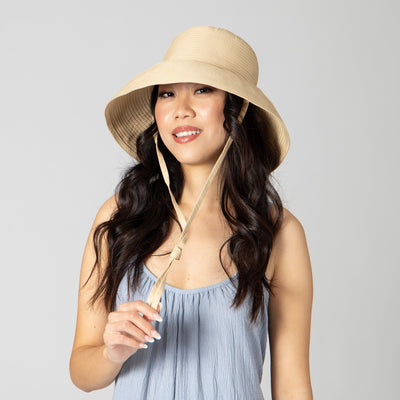 BUCKET - Women's Removable Chin Cord Ribbon Sun Hat